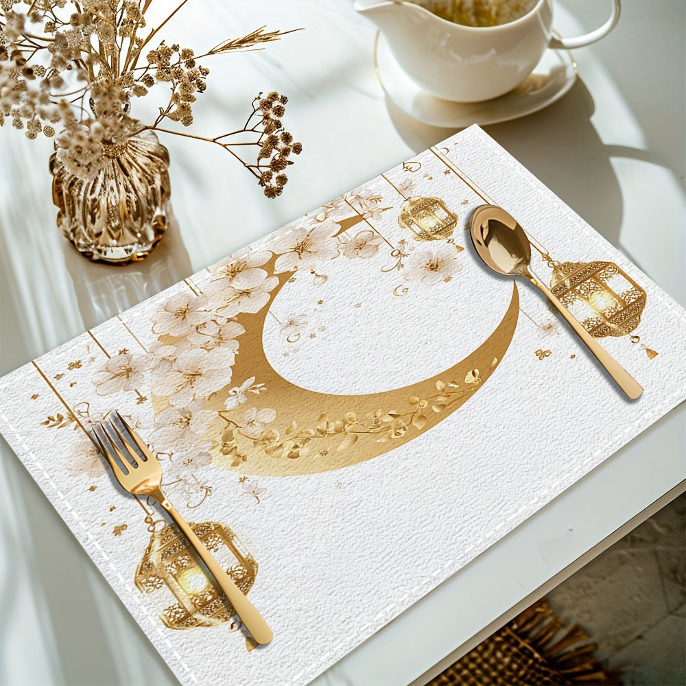 Bter Home Taplak Meja Placemat PVC Premium Ramadan Idul Fitri Motif Bulan Sabit Lentera Cream Gold