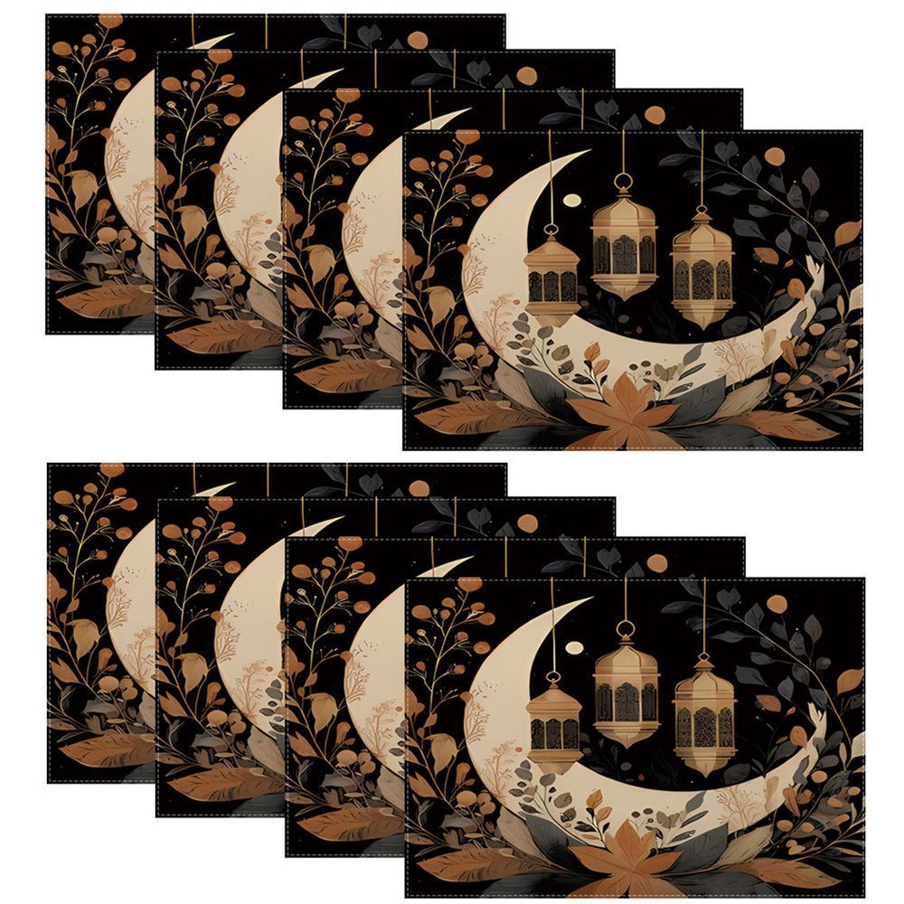 Bter Home Taplak Meja Placemat PVC Premium Ramadan Idul Fitri Dark Floral Crescent Black Gold Anti Air - image 5