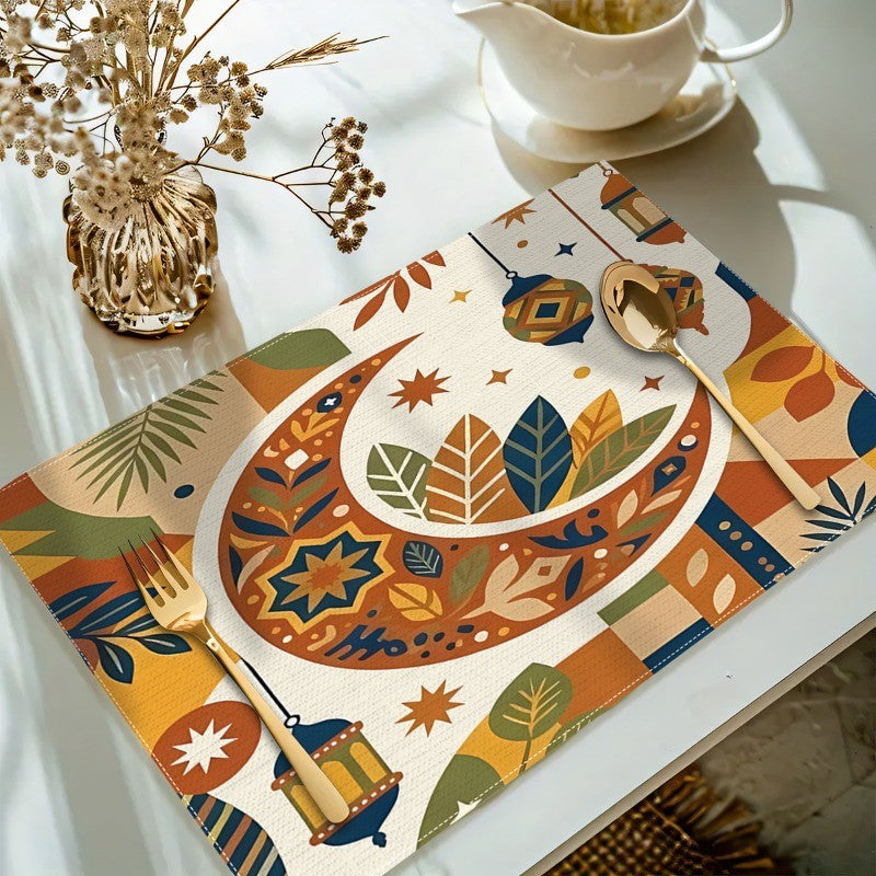 Bter Home Taplak Meja Placemat PVC Premium Ramadan Idul Fitri Boho Crescent Lantern Colorful - image 2