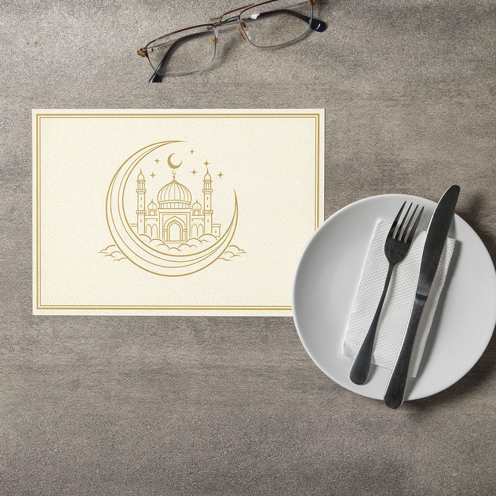 Bter Home Tatakan Piring Placemat PVC Premium Crescent Masjid Gold Anti Air